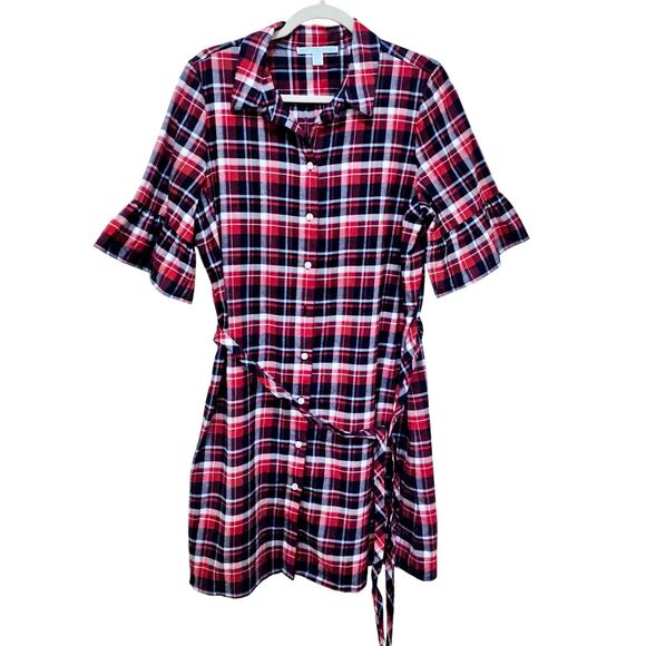 Draper James Dresses & Skirts - Draper James Sz14 Blue Red White Plaids Shirt Dress w belt. Artzy. Soft. Spring